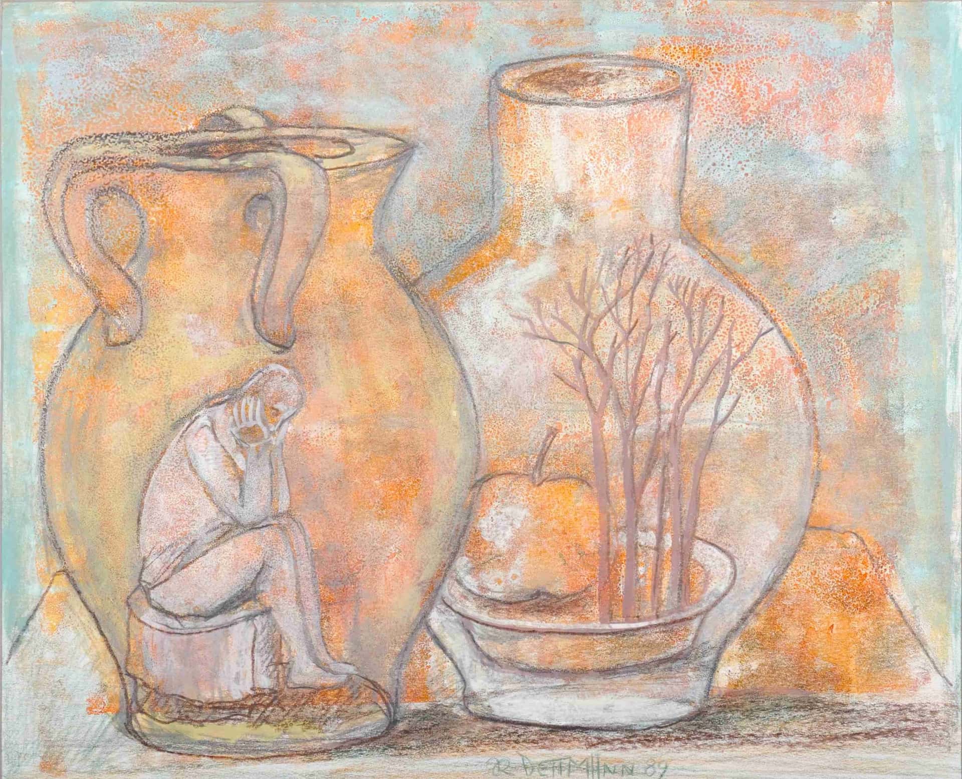 Surreales Stillleben/Harlekin und Kronenburg