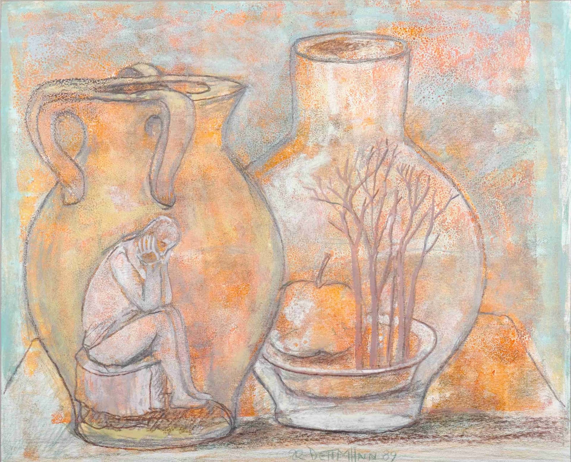 Surreales Stillleben/Harlekin und Kronenburg