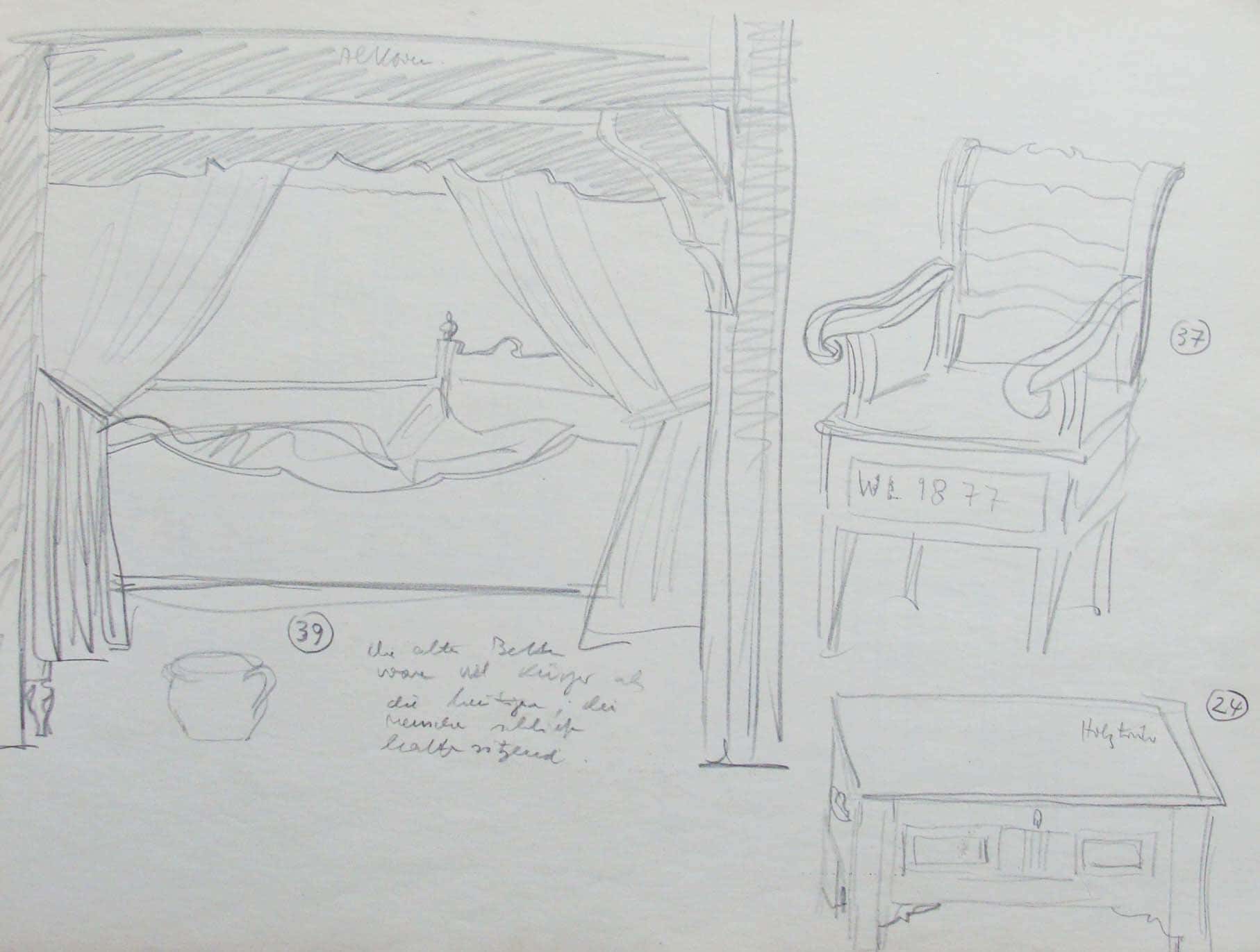 Alkoven, Stuhl und Stollentruhe