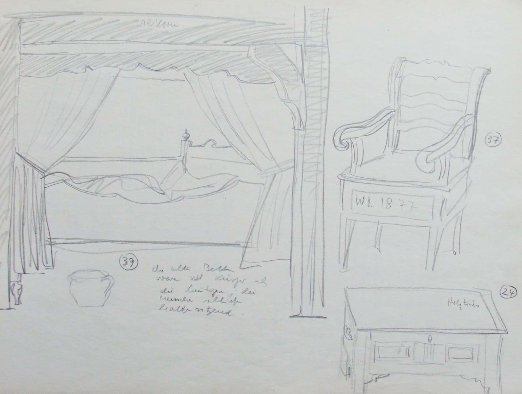 Alkoven, Stuhl und Stollentruhe