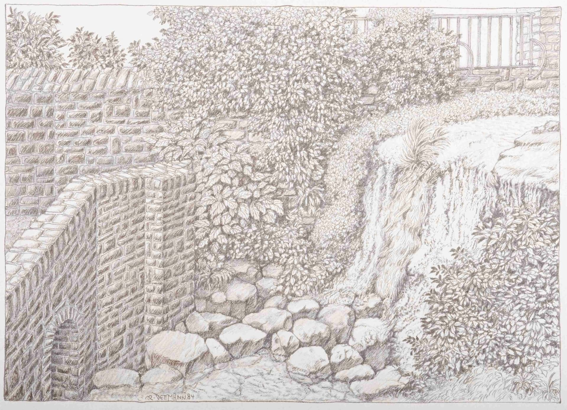 Wasserfall in Hüttingen an der Kirche