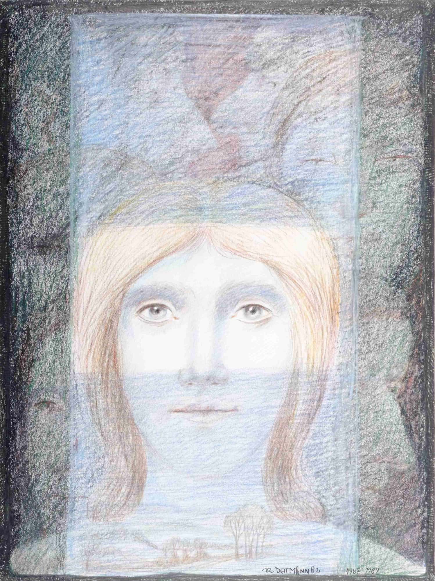 Frauenkopf mit Gesichtern