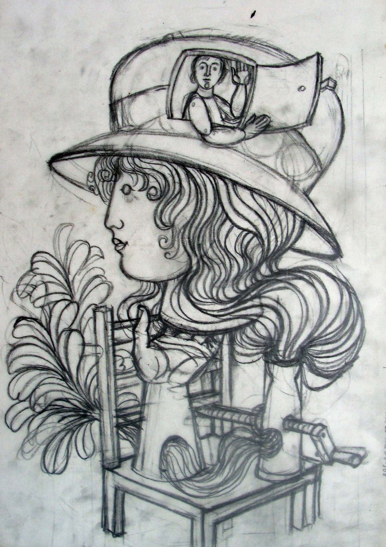 Frauenkopf auf Stuhl