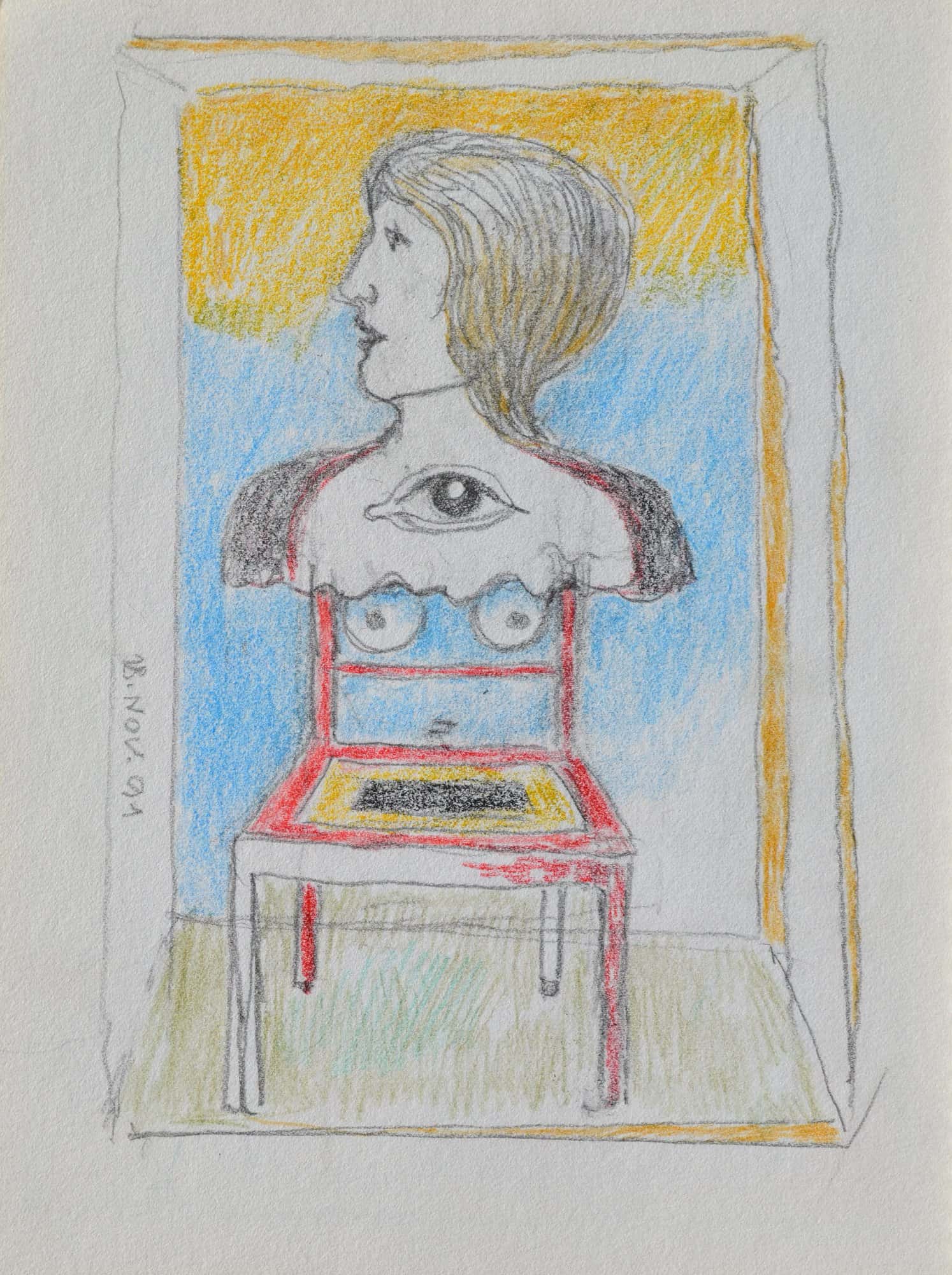 Frauenbüste auf Stuhl