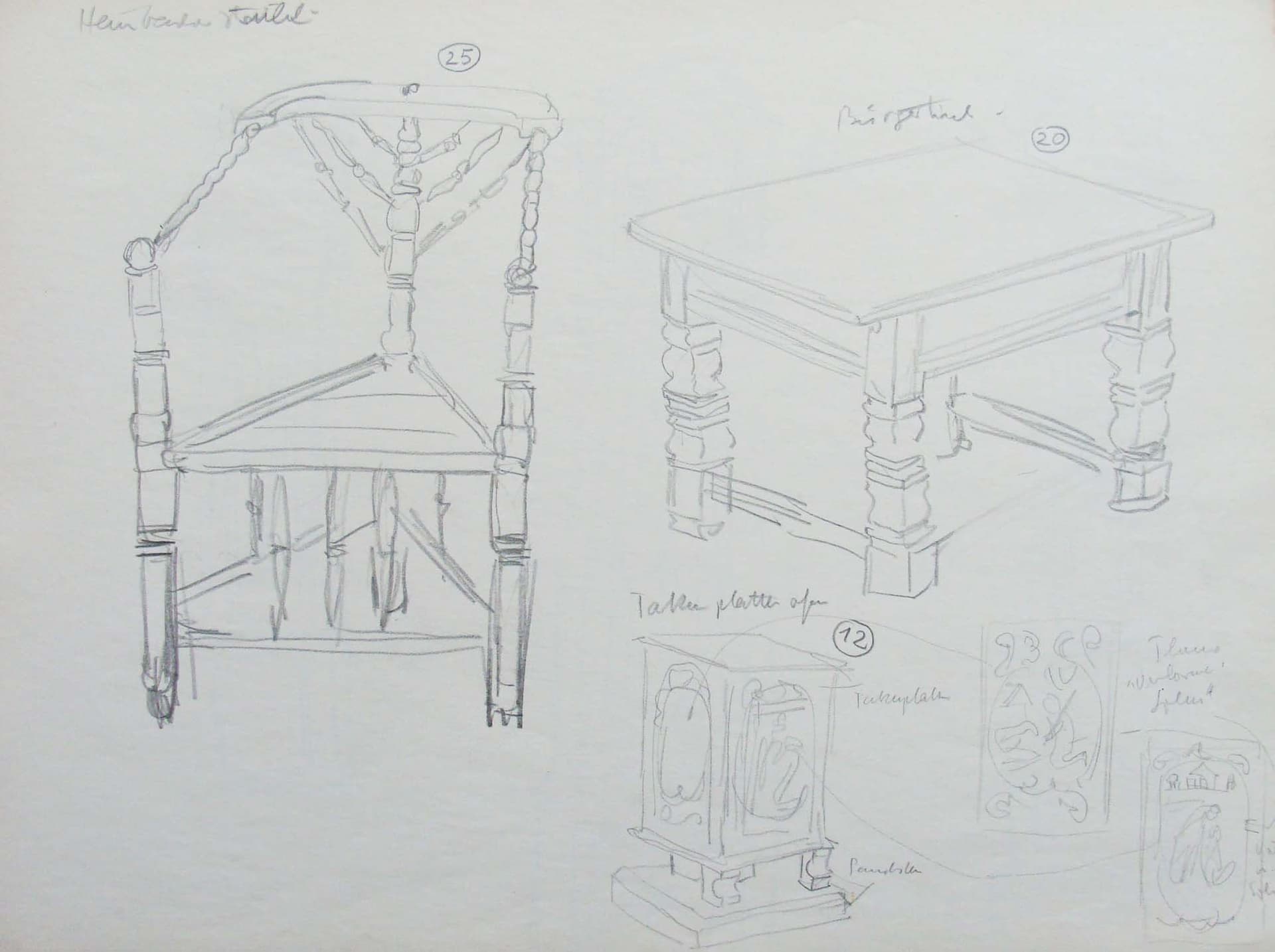 Stuhl, Tisch und Takenplattenofen