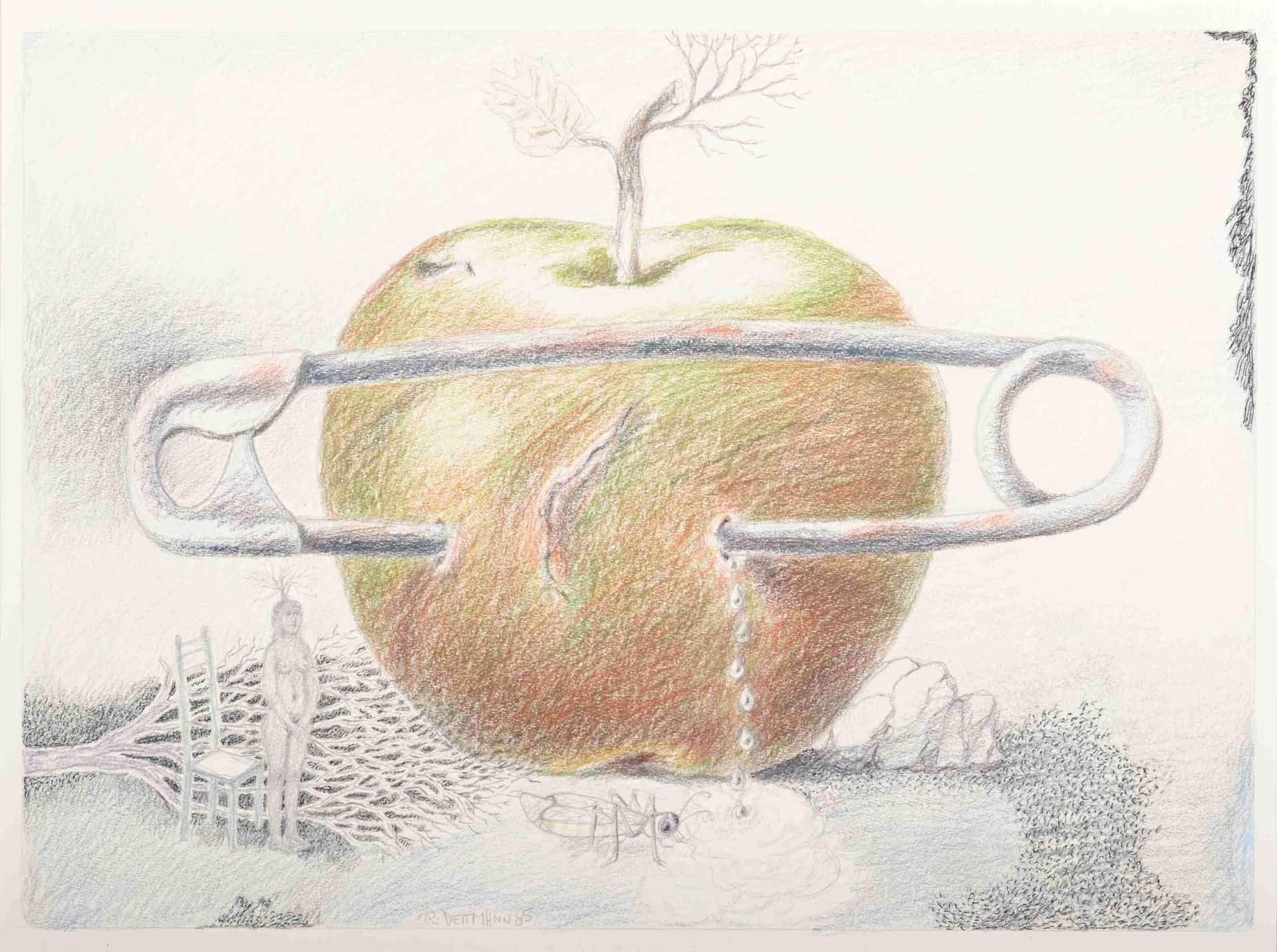 Apfel mit Sicherheitsnadel