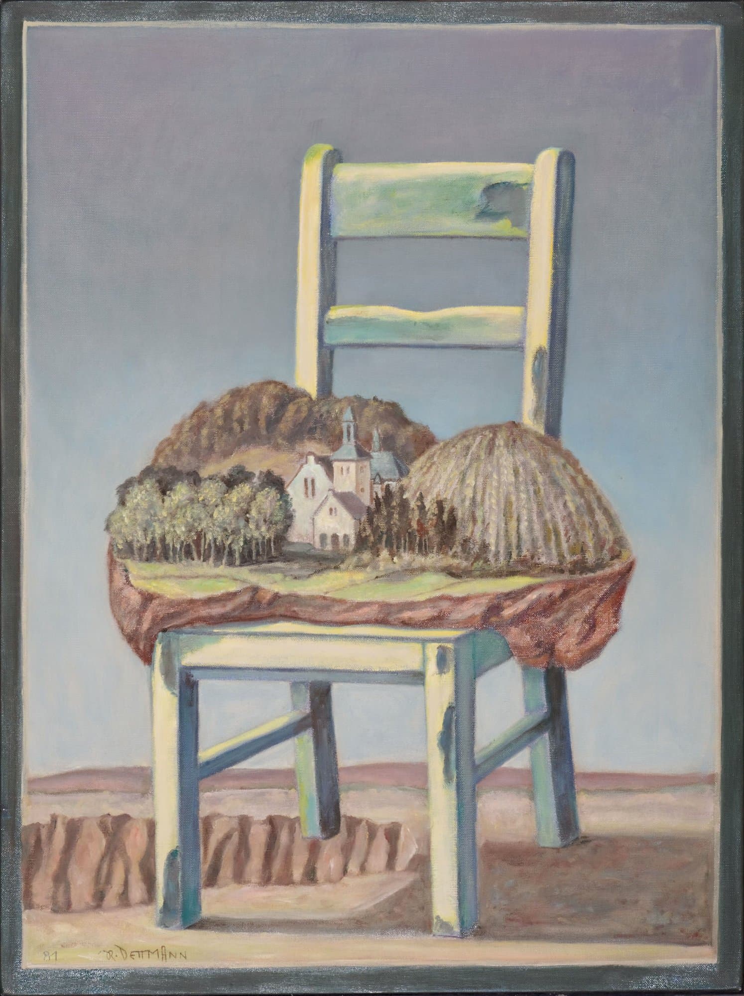 Kleine Landschaft auf Stuhl