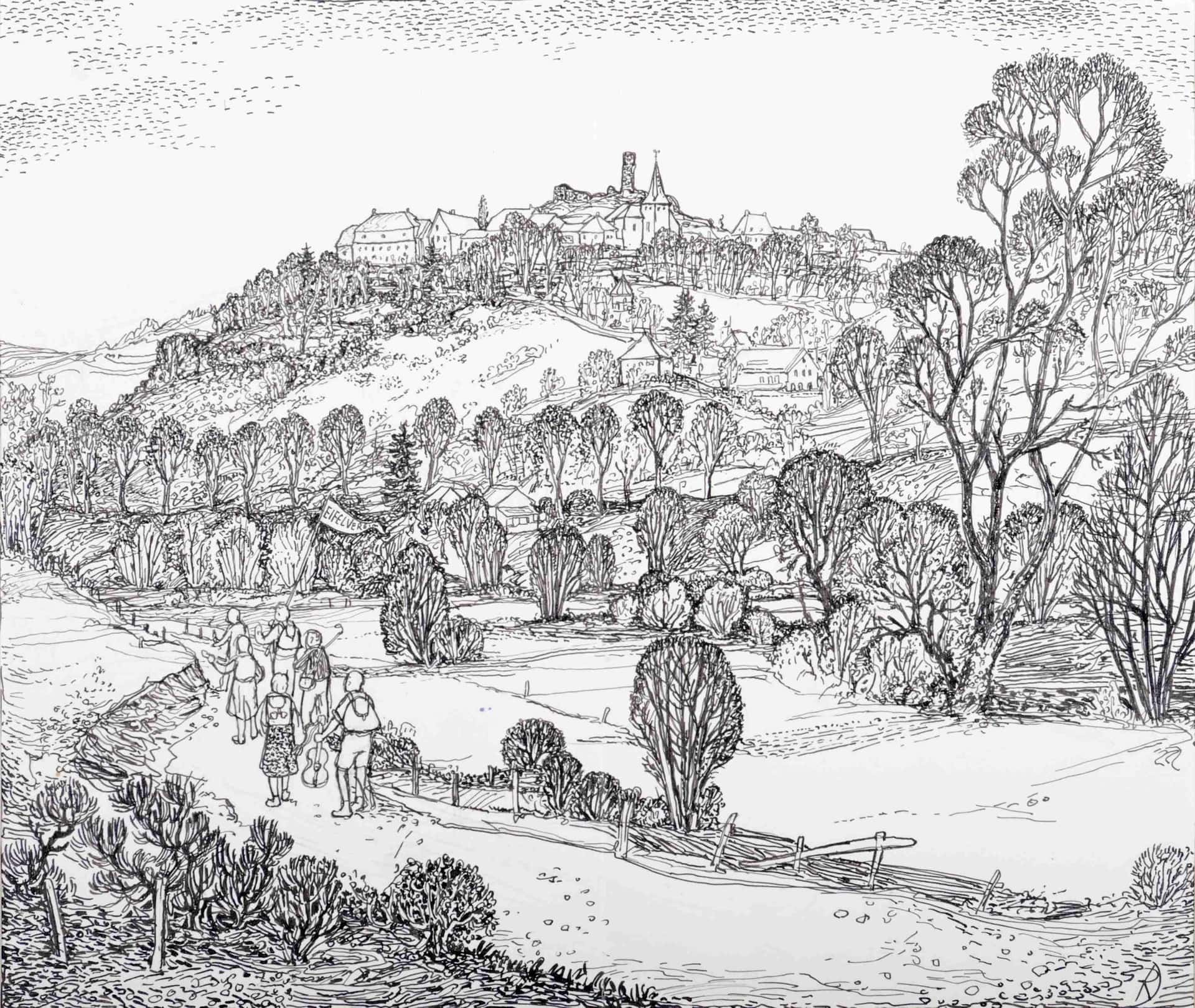 Wandergruppe vor Kronenburg