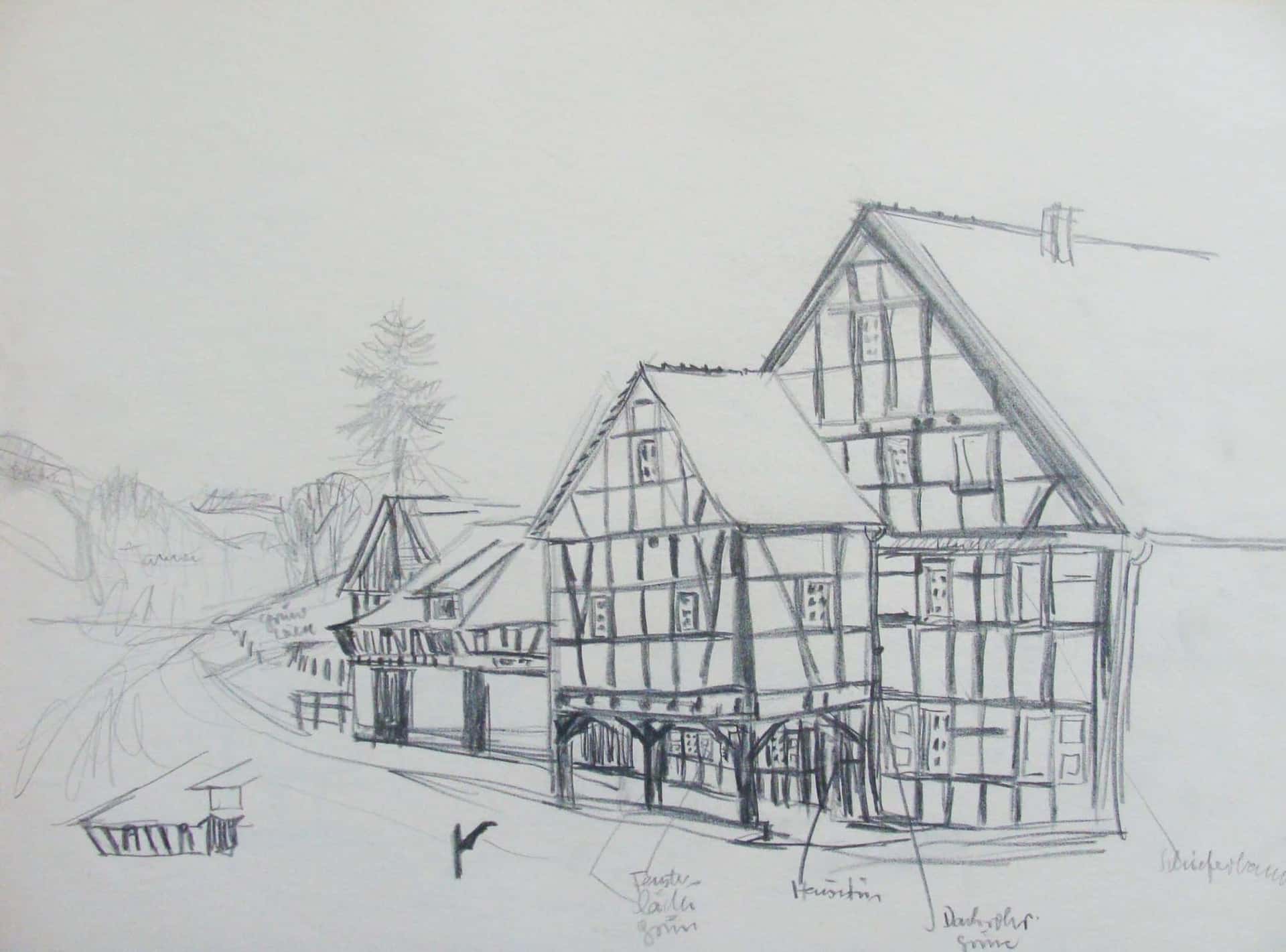 Straße mit Fachwerkhaus