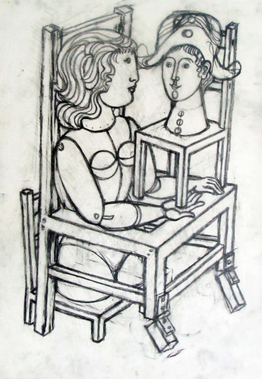 Frauentorso mit Harlekinkopf