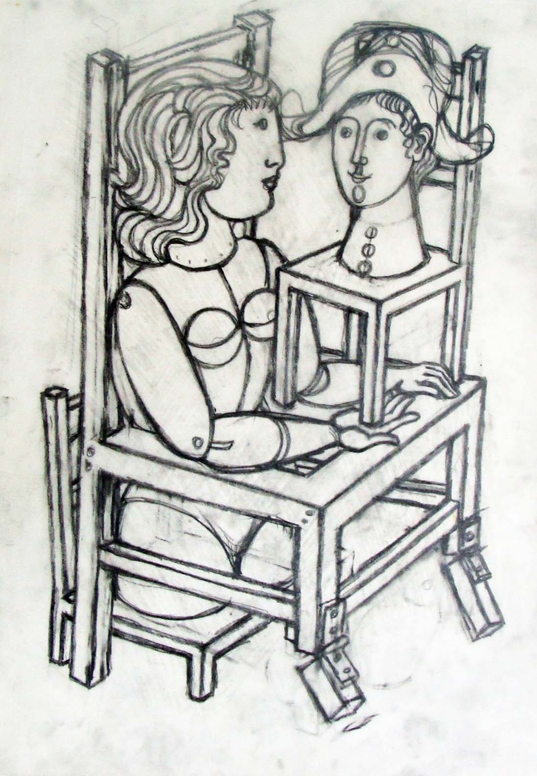 Frauentorso mit Harlekinkopf