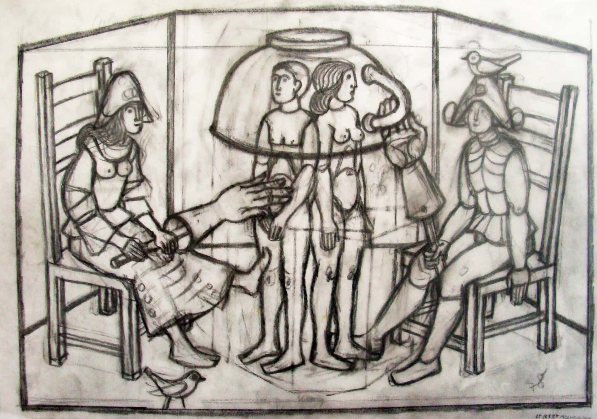 Harlekins mit Aktpaar