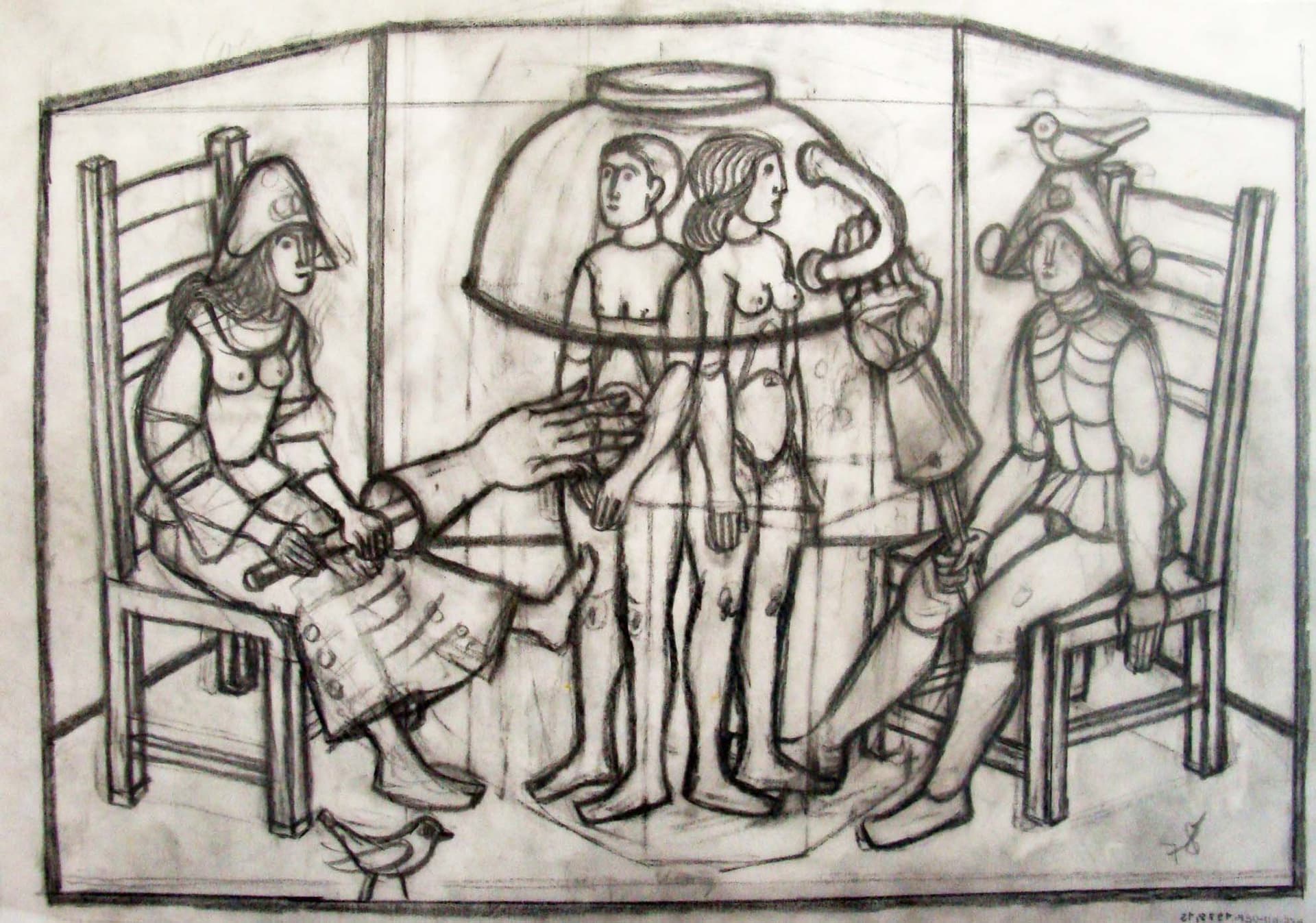 Harlekins mit Aktpaar