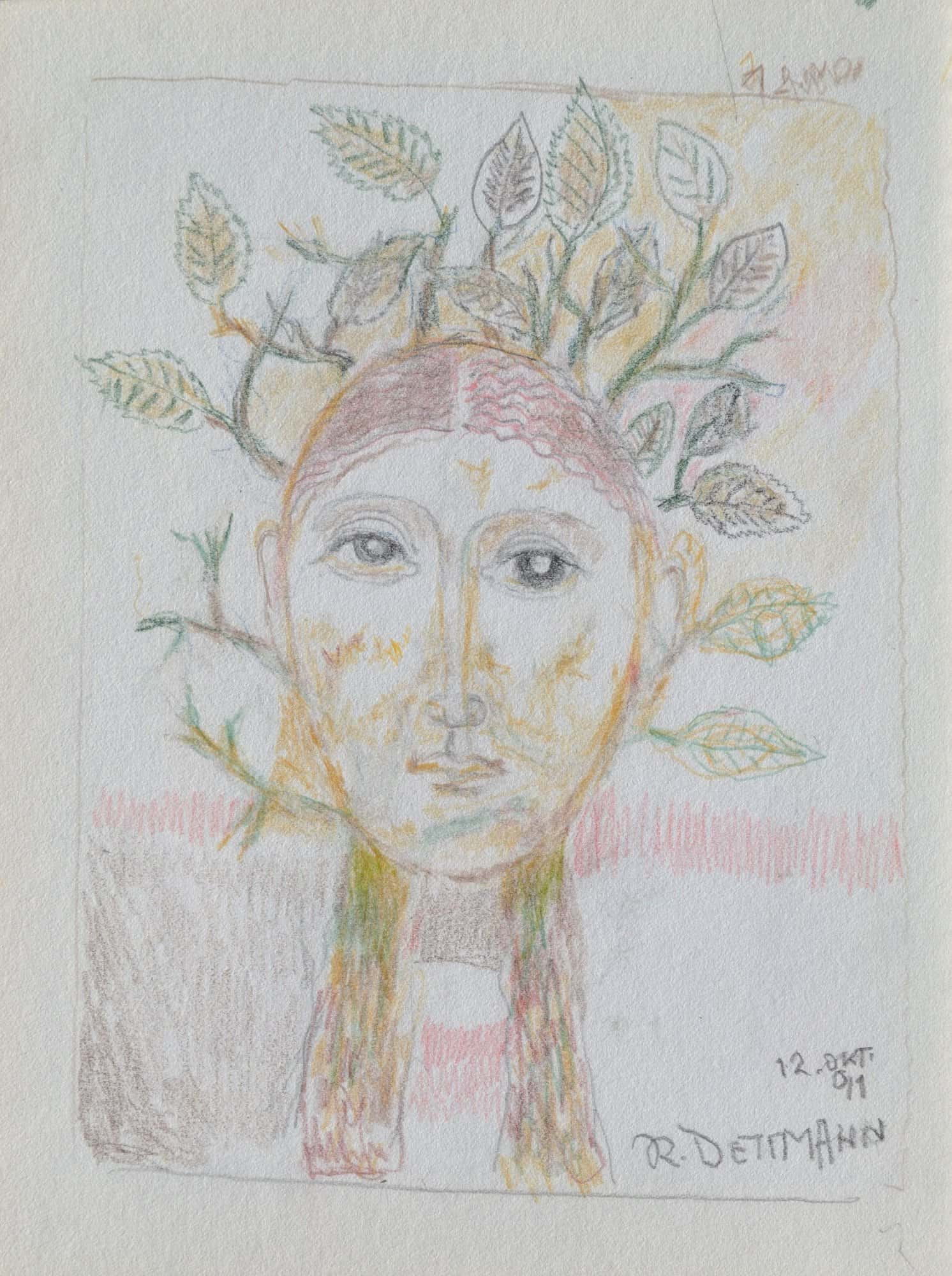 Frauenkopf mit Bäumen