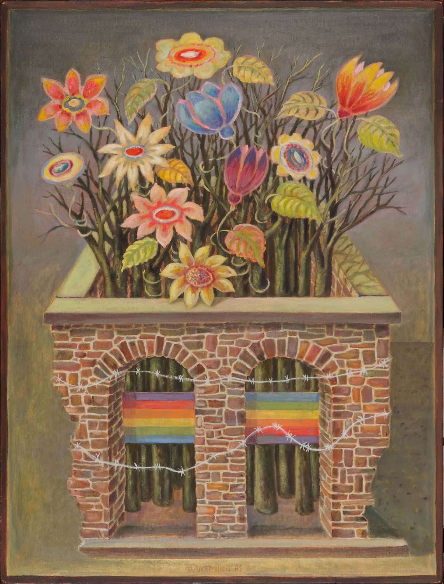 Blumen mit Stracheldraht