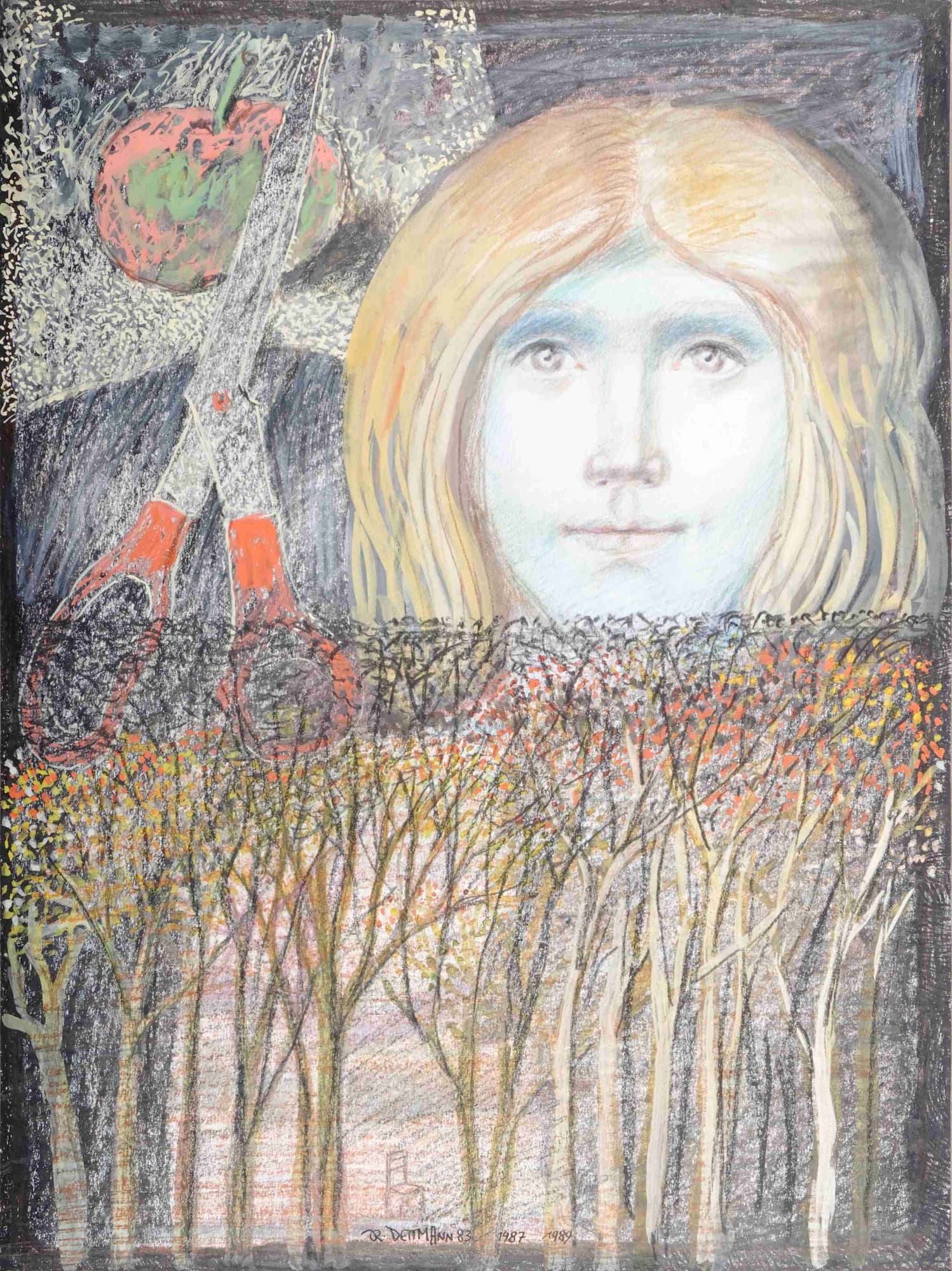 Frauenkopf und Schere