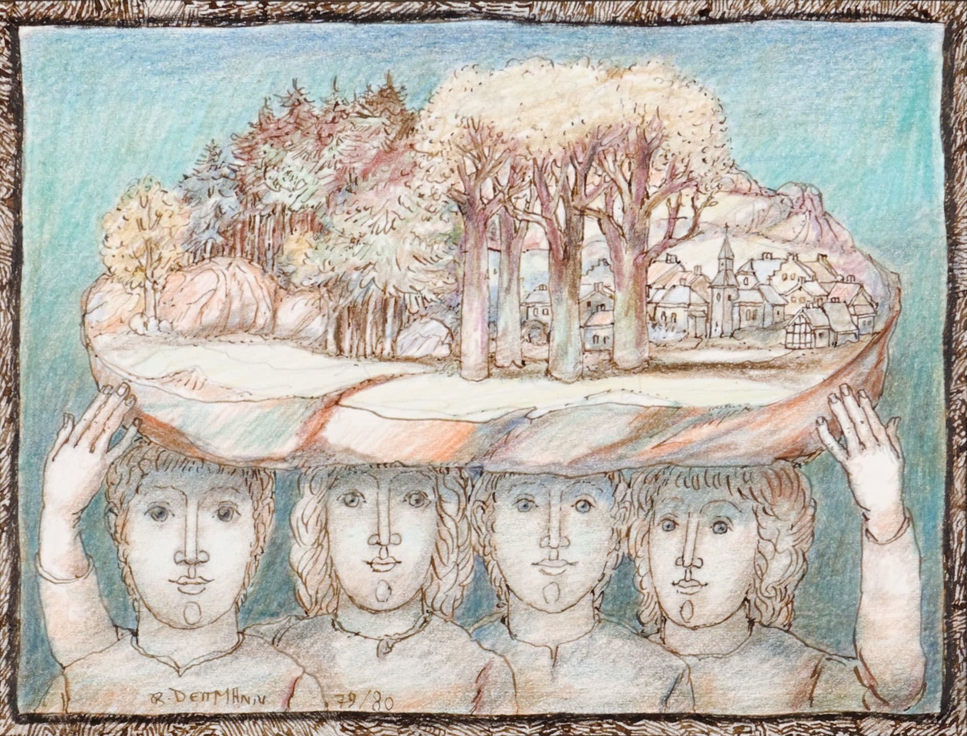 Landschaft auf Köpfen