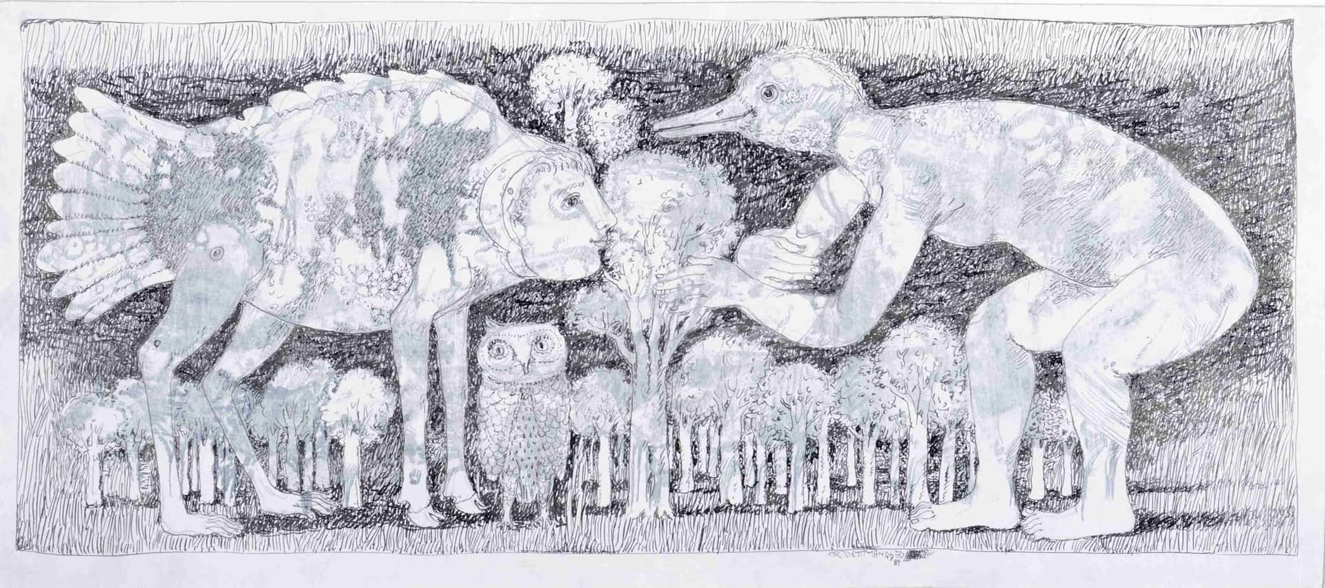 Mischwesen vor Bäumen